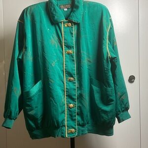Vintage VITAL ELEMENTS Green Bomber Jacket with Gold Details